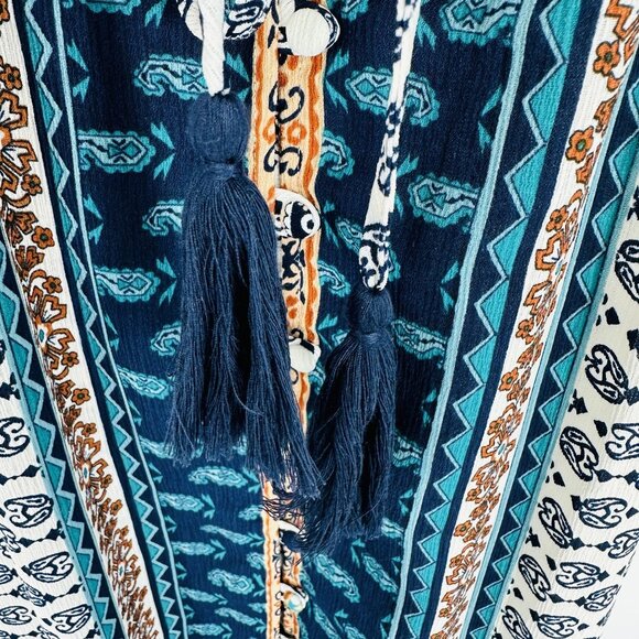 American Rag Teal Multi Sleeveless Ruffle Strap Button Down Tassel Maxi Dress S - Picture 8 of 10